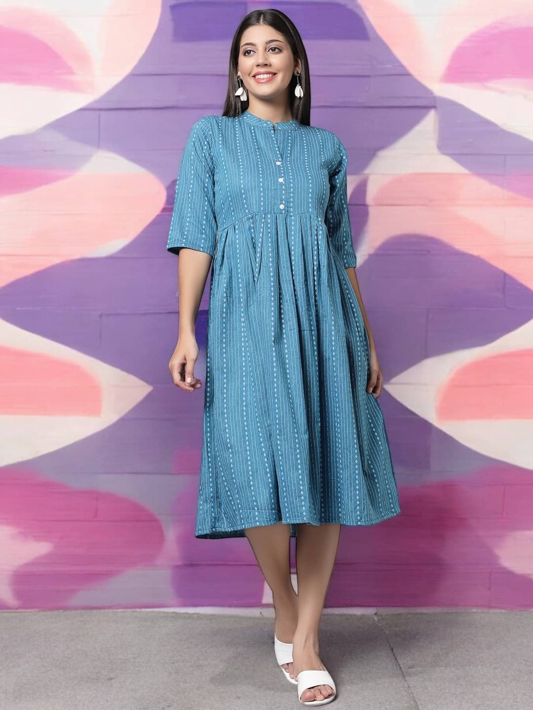     			BONISTA FASHION FOR ALL Women Cotton Striped A-line Dress ( Pink )