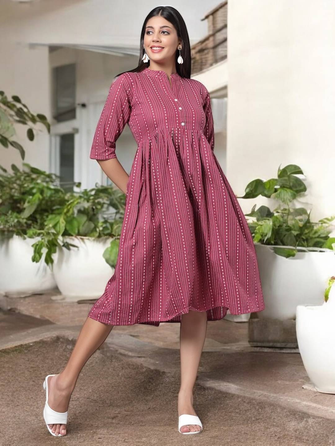     			BONISTA FASHION FOR ALL Women Cotton Striped A-line Dress ( Blue )
