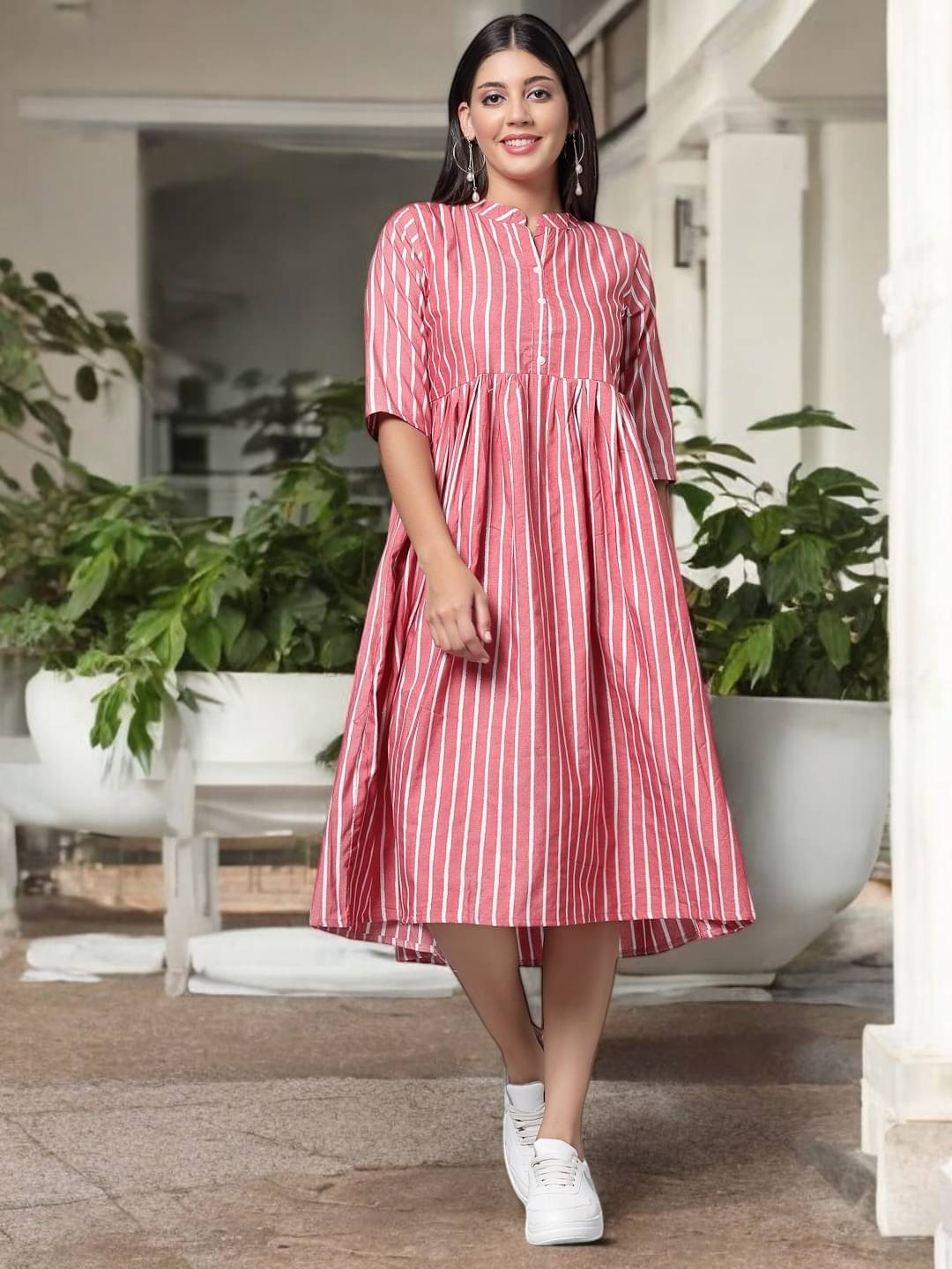     			BONISTA FASHION FOR ALL Women Cotton Striped A-line Dress ( Pink )