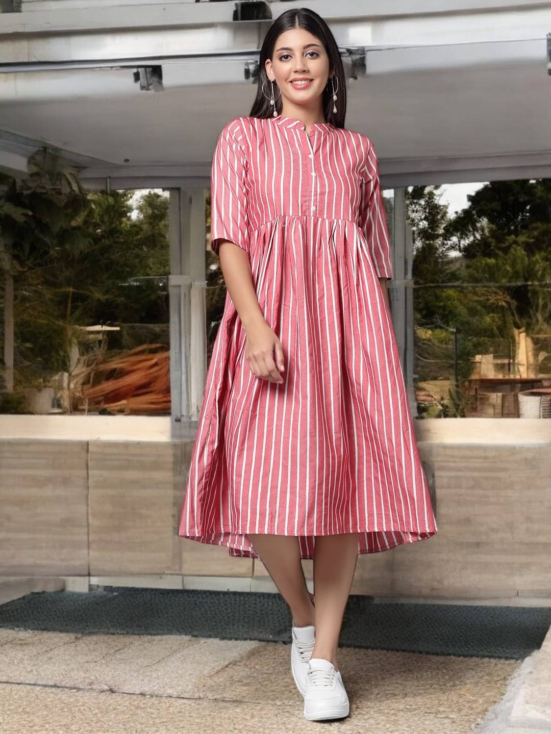 BONISTA FASHION FOR ALL Women Cotton Striped A-line Dress ( Blue ) BONISTA FASHION FOR ALL Women Cotton Striped A-line Dress ( Blue )