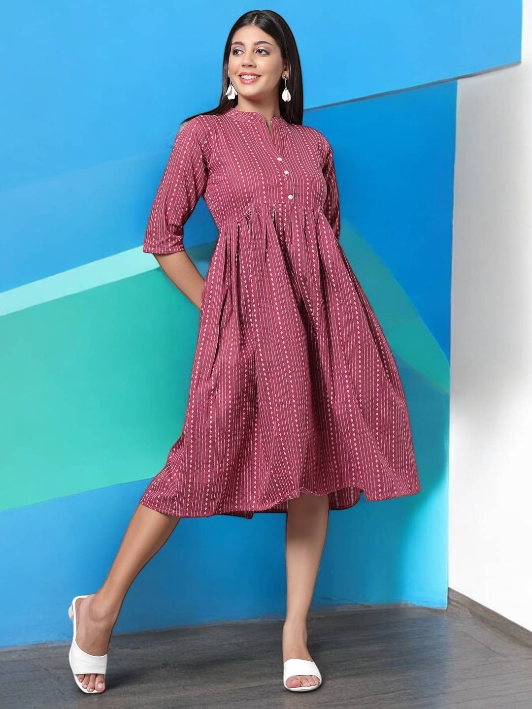 BONISTA FASHION FOR ALL Women Cotton Striped Anarkali Kurti ( Pink ) BONISTA FASHION FOR ALL Women Cotton Striped Anarkali Kurti ( Pink )