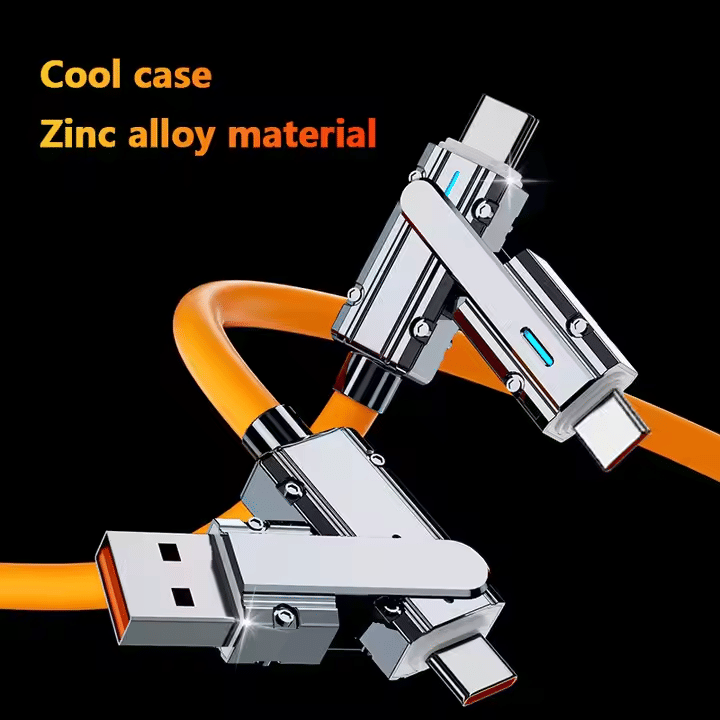     			HUG PUPPY Universal 4-in-1 Fast Charging Cable – Heavy-Duty Zinc Alloy, Compatible with Android, Type-C, Micro USB (Multicolar)