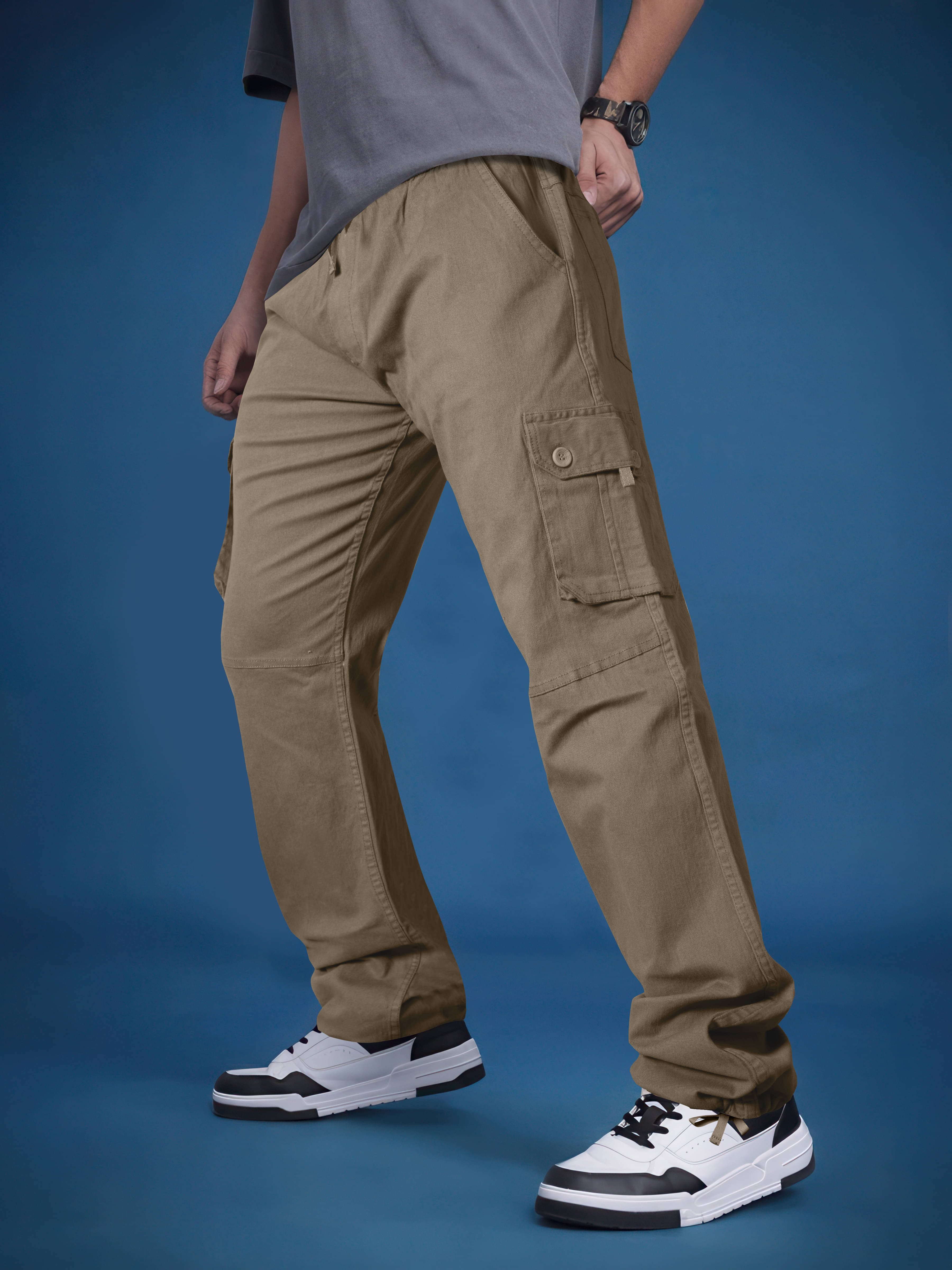     			JB JUST BLACK Loose Flat Men's Cargos - Khaki ( Pack of 1 )