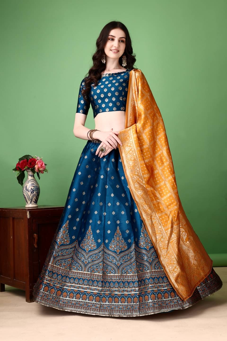     			JULEE Blue Art Silk Chaniya Choli Stitched Lehenga Single