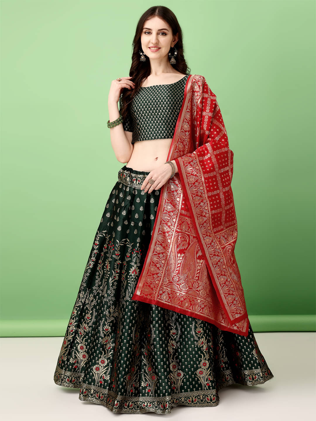 JULEE Green Art Silk Chaniya Choli Stitched Lehenga Single     			JULEE Green Art Silk Chaniya Choli Stitched Lehenga Single
