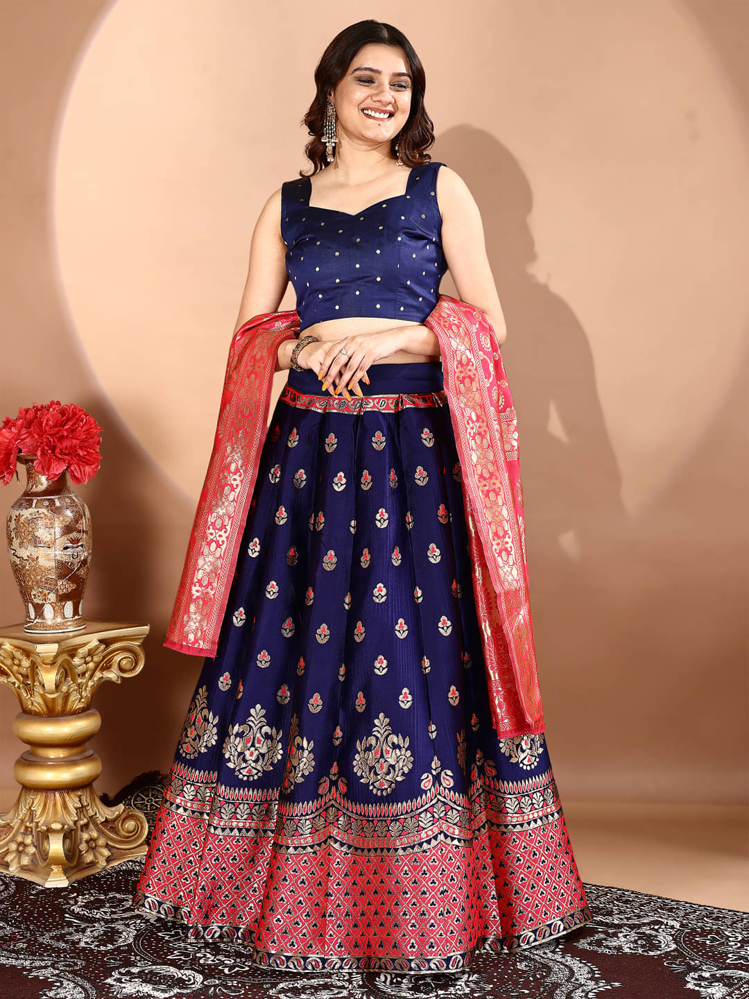     			JULEE Navy Art Silk Chaniya Choli Stitched Lehenga Single