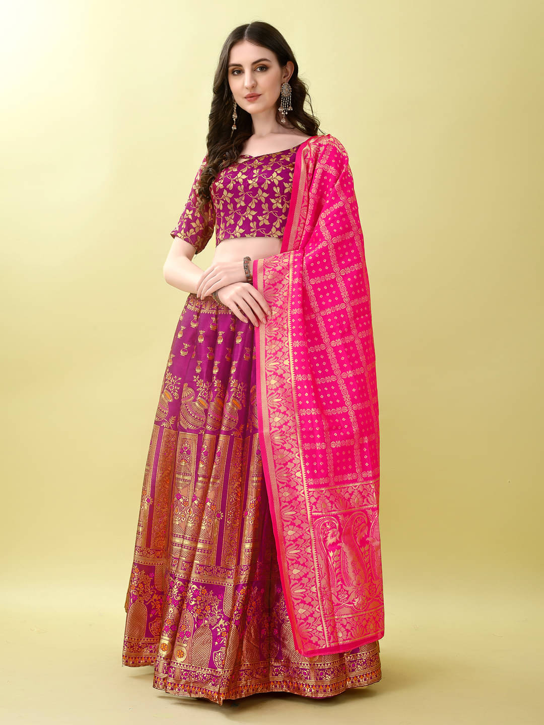     			JULEE Pink Art Silk Chaniya Choli Stitched Lehenga Single