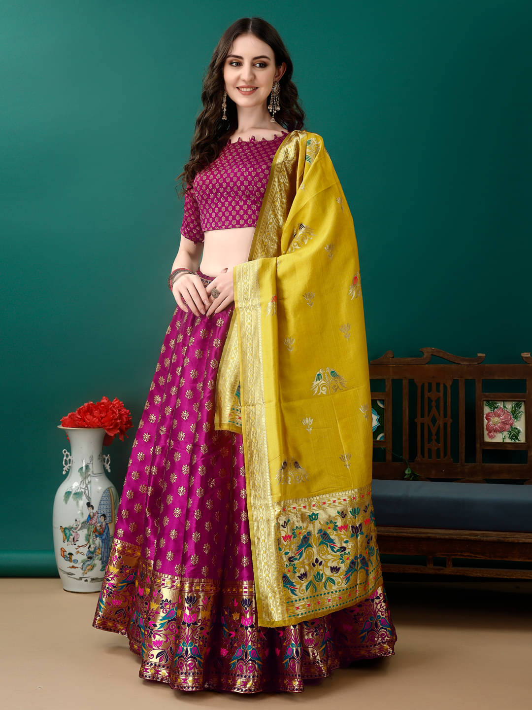 JULEE Red Art Silk Chaniya Choli Stitched Lehenga Single JULEE Red Art Silk Chaniya Choli Stitched Lehenga Single