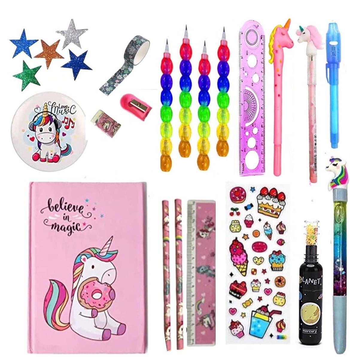     			JUSTNIDZ Unicorn Stationery Combo Set for Girls School Bag for Girls Pencil Pouch for Girls Birthday Gifts for Kids Kanjak Gifts Set for Girls Bag Pouch Diary Pen Pencil for Gifts Pack