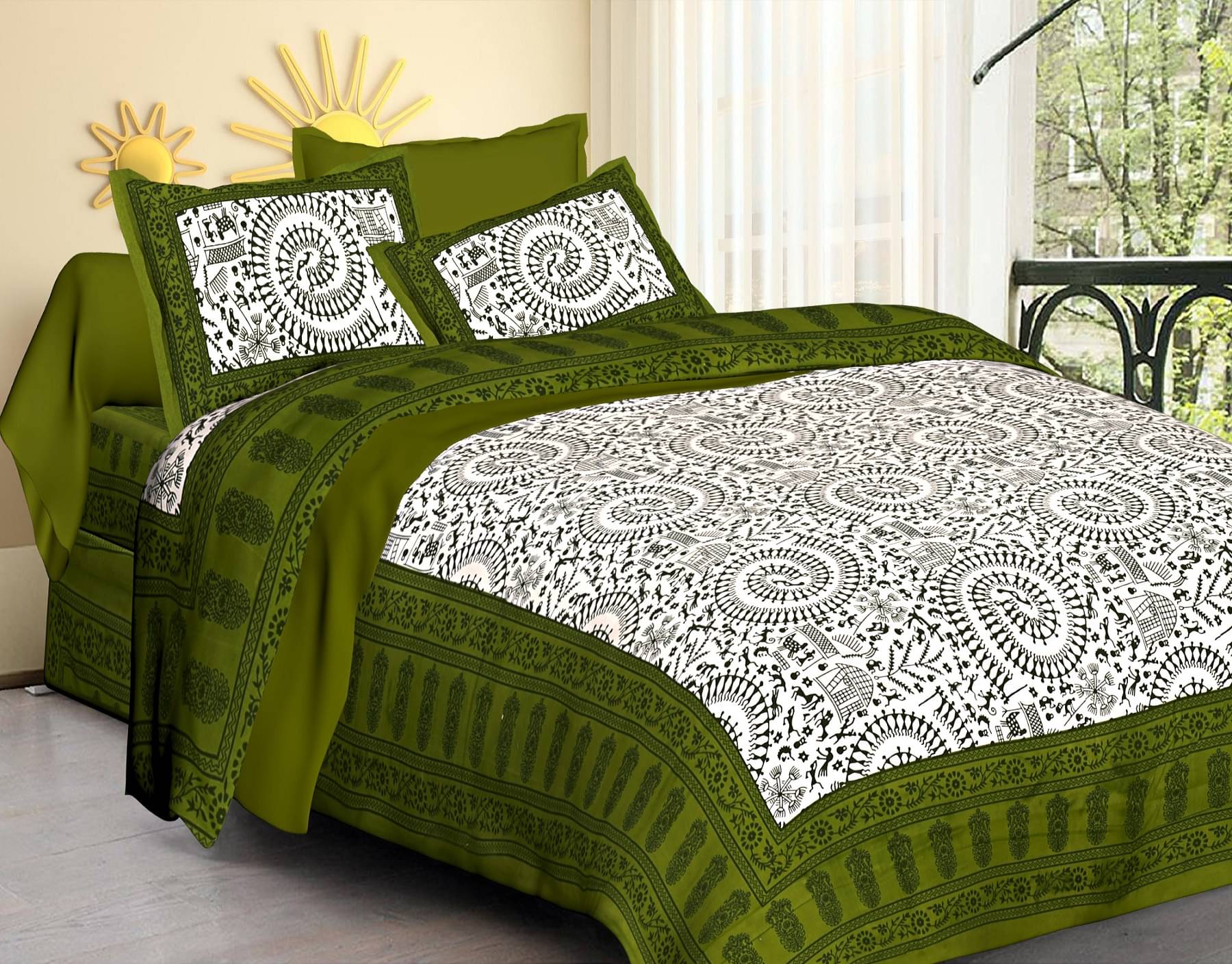 K.D.PRINTS Cotton 1 Double Bedsheet with 2 Pillow Covers ( Multicolor ) K.D.PRINTS Cotton 1 Double Bedsheet with 2 Pillow Covers ( Multicolor )
