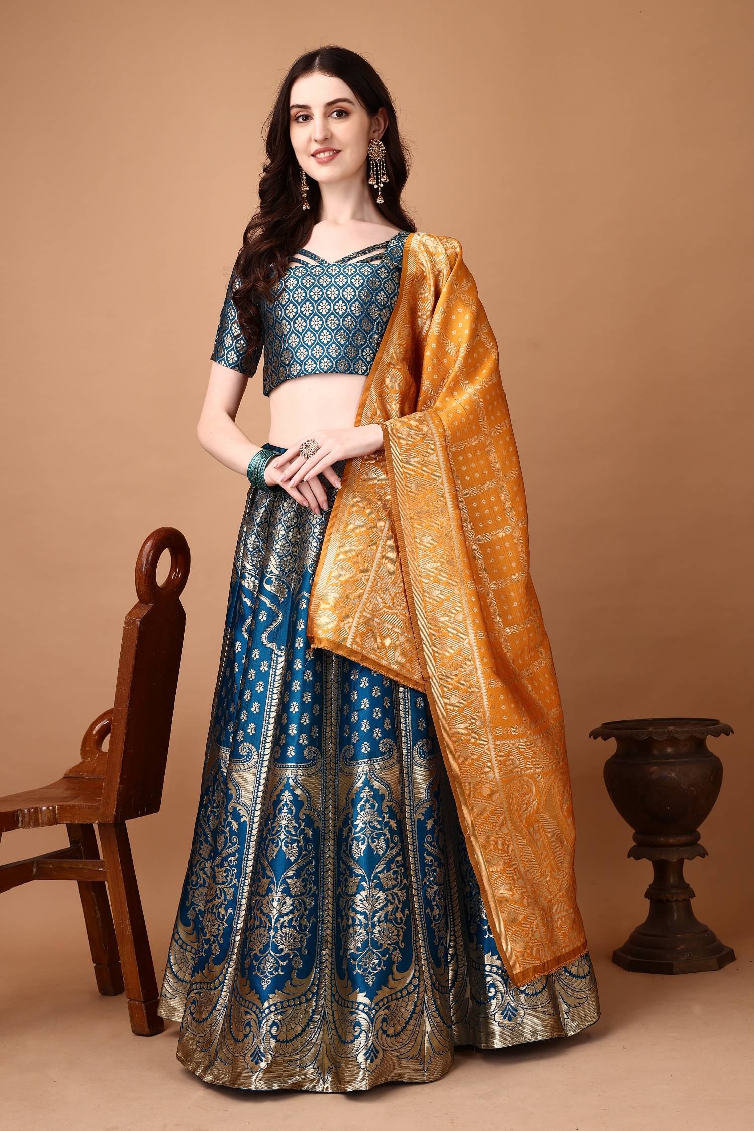     			KV Fashion Blue Art Silk Chaniya Choli Stitched Lehenga Single