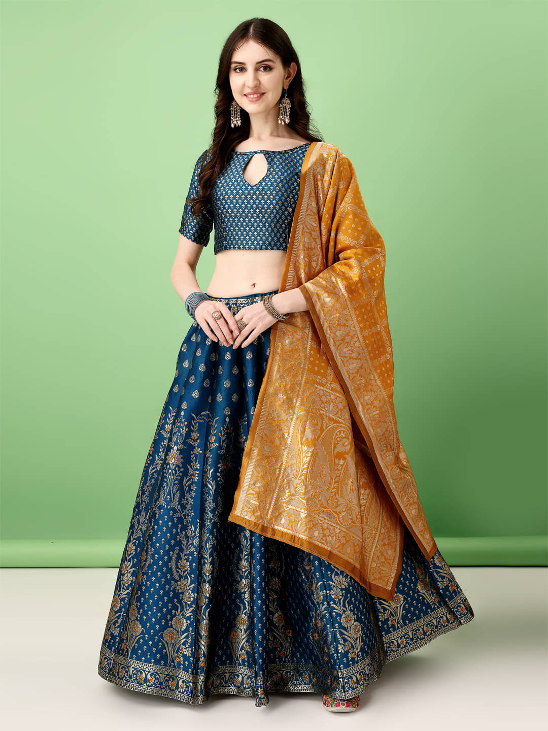     			KV Fashion Blue Art Silk Chaniya Choli Stitched Lehenga Single