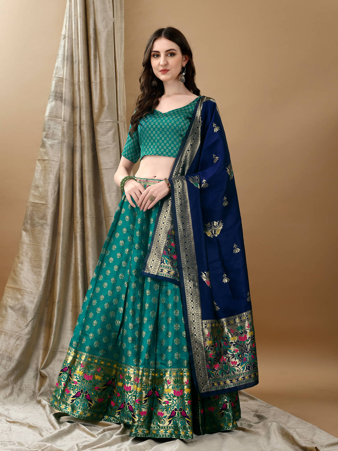     			KV Fashion Blue Art Silk Chaniya Choli Stitched Lehenga Single