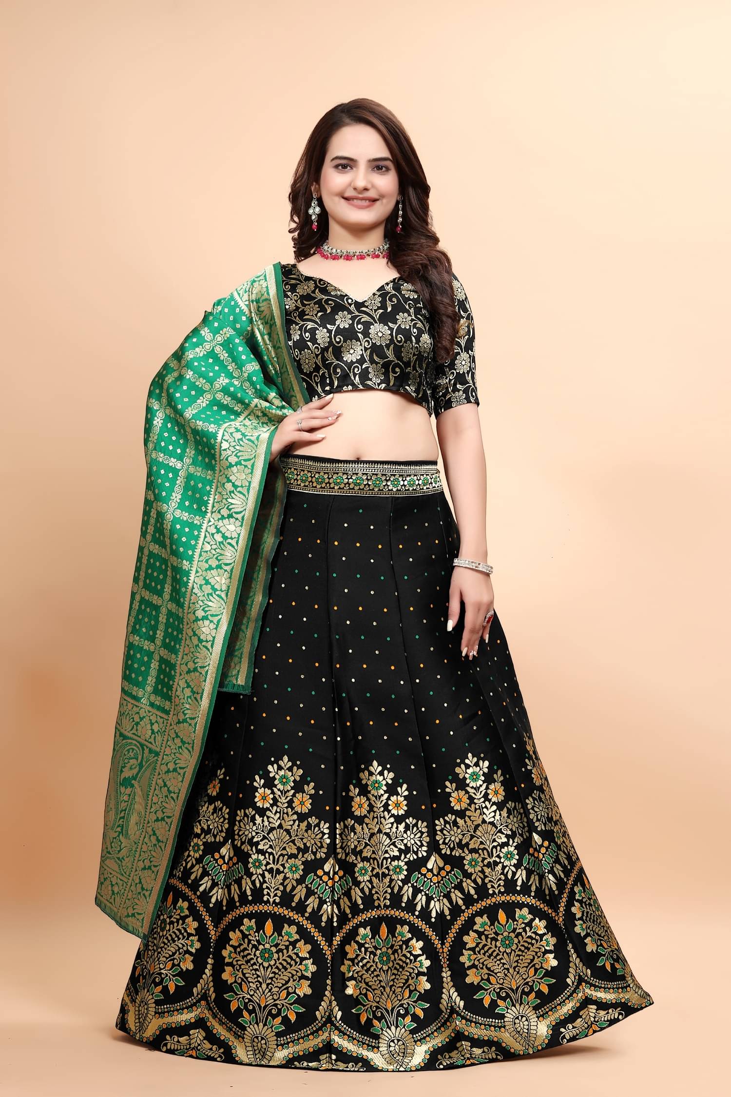     			KV Fashion Brown Art Silk Chaniya Choli Stitched Lehenga Single