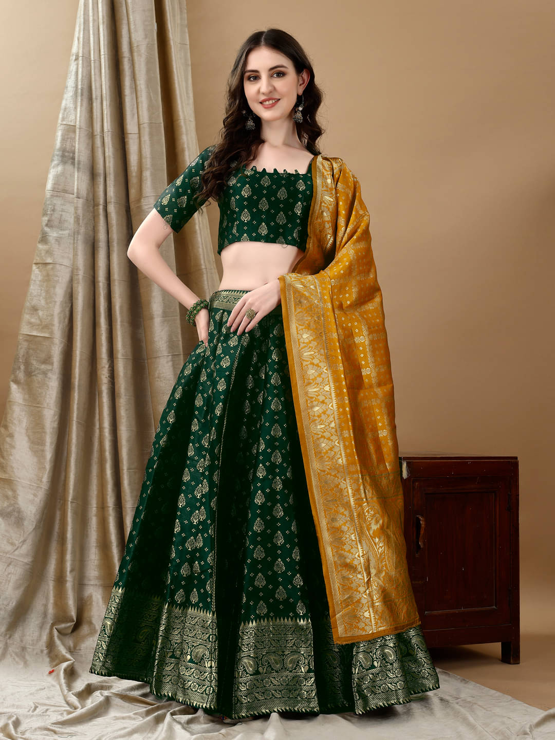 KV Fashion Green Art Silk Chaniya Choli Stitched Lehenga Single KV Fashion Green Art Silk Chaniya Choli Stitched Lehenga Single