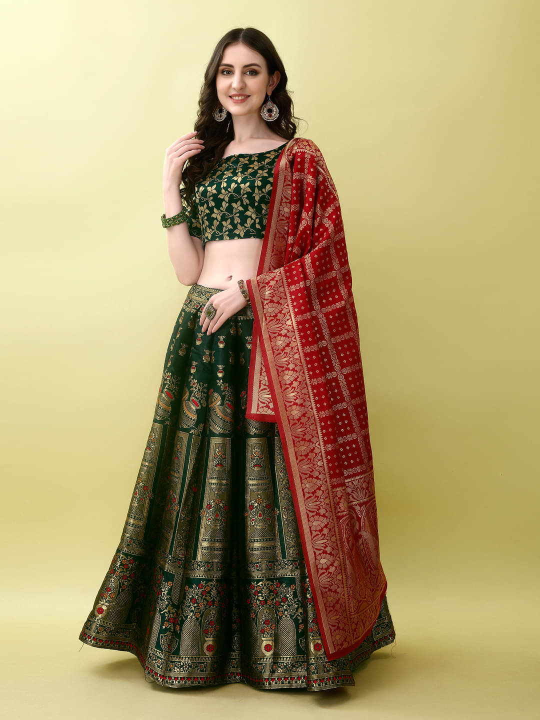 KV Fashion Green Art Silk Chaniya Choli Stitched Lehenga Single KV Fashion Green Art Silk Chaniya Choli Stitched Lehenga Single