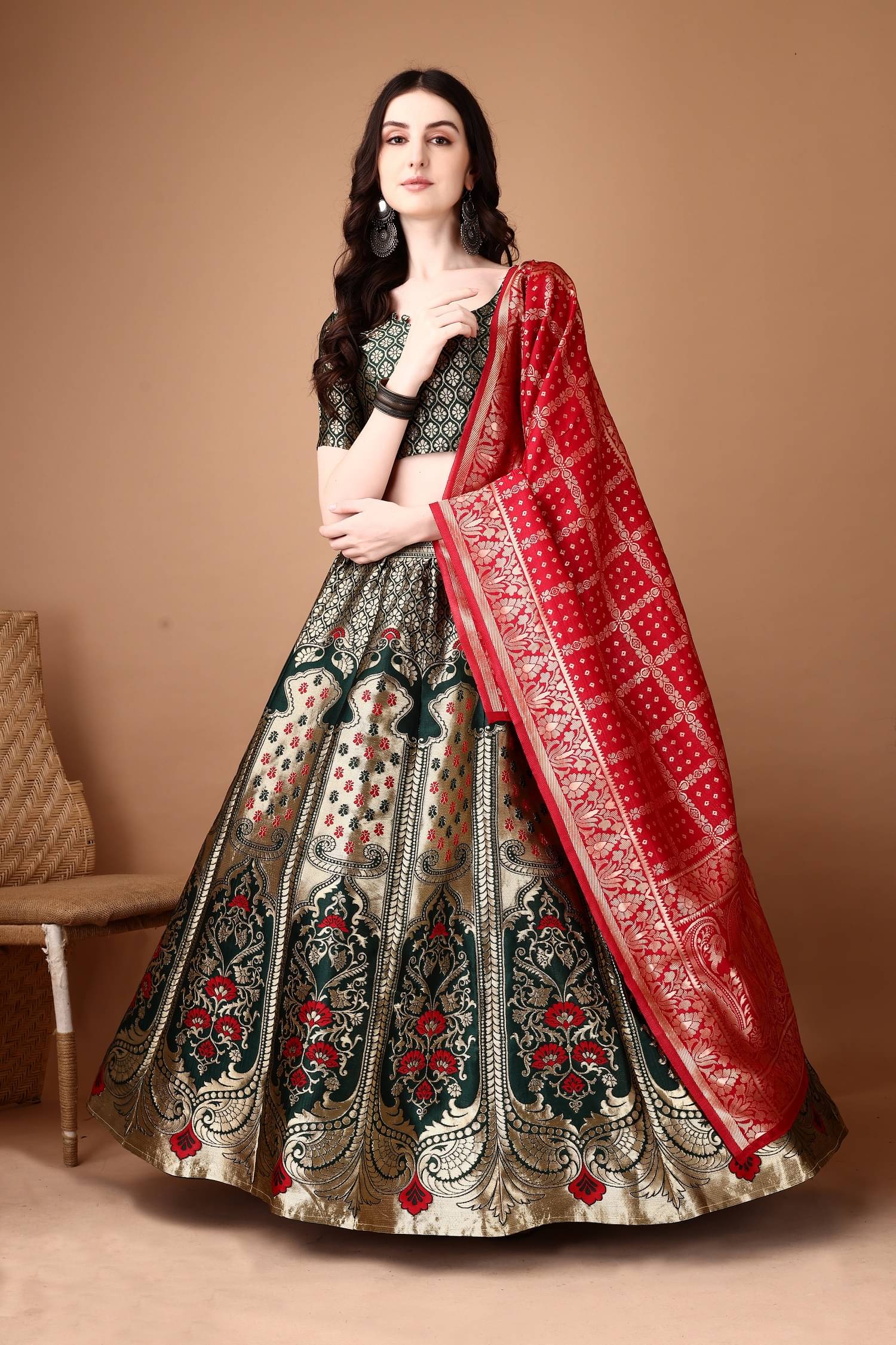     			KV Fashion Green Art Silk Chaniya Choli Stitched Lehenga Single