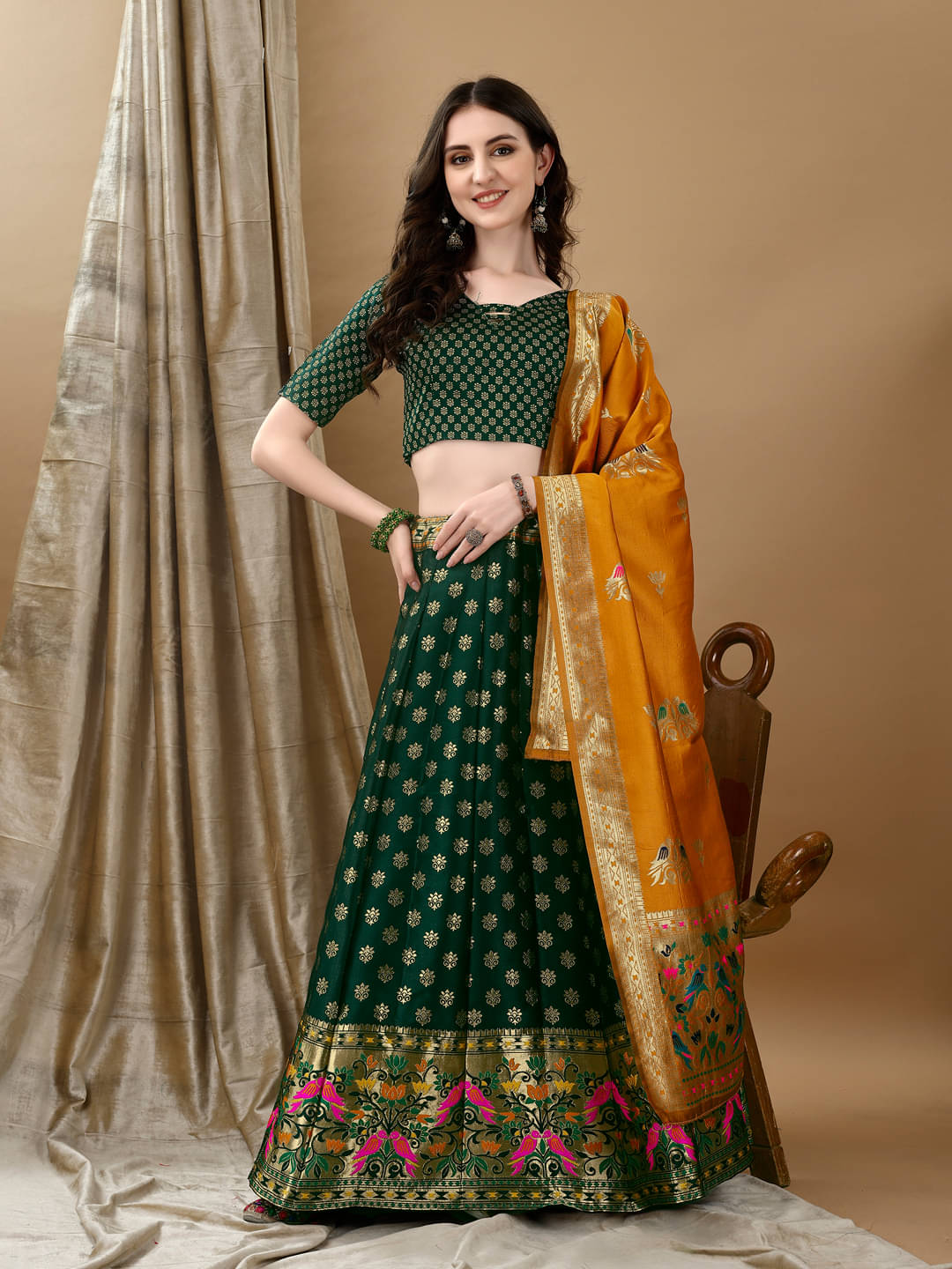 KV Fashion Green Art Silk Chaniya Choli Stitched Lehenga Single KV Fashion Green Art Silk Chaniya Choli Stitched Lehenga Single