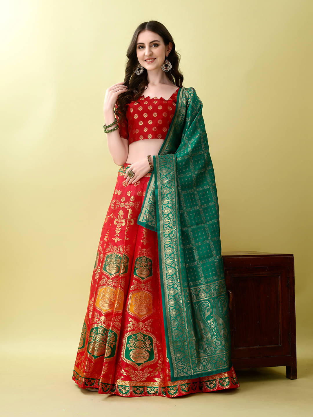     			KV Fashion Red Art Silk Chaniya Choli Stitched Lehenga Single