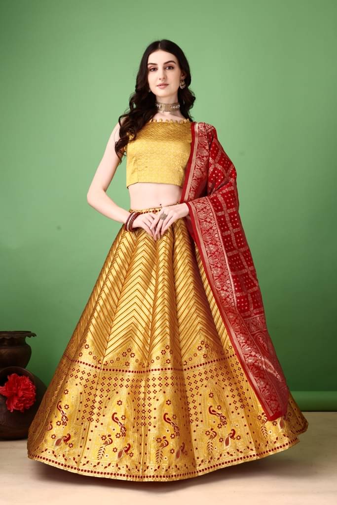     			KV Fashion Yellow Art Silk Chaniya Choli Stitched Lehenga Single