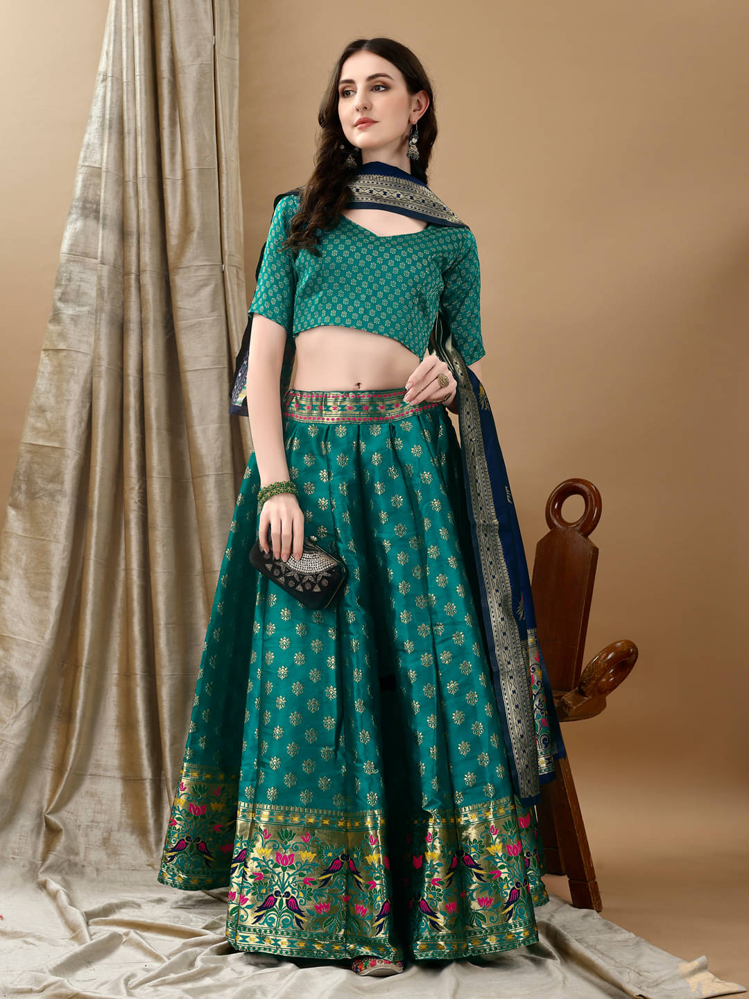     			Lady Shopi Blue Art Silk Chaniya Choli Stitched Lehenga Single