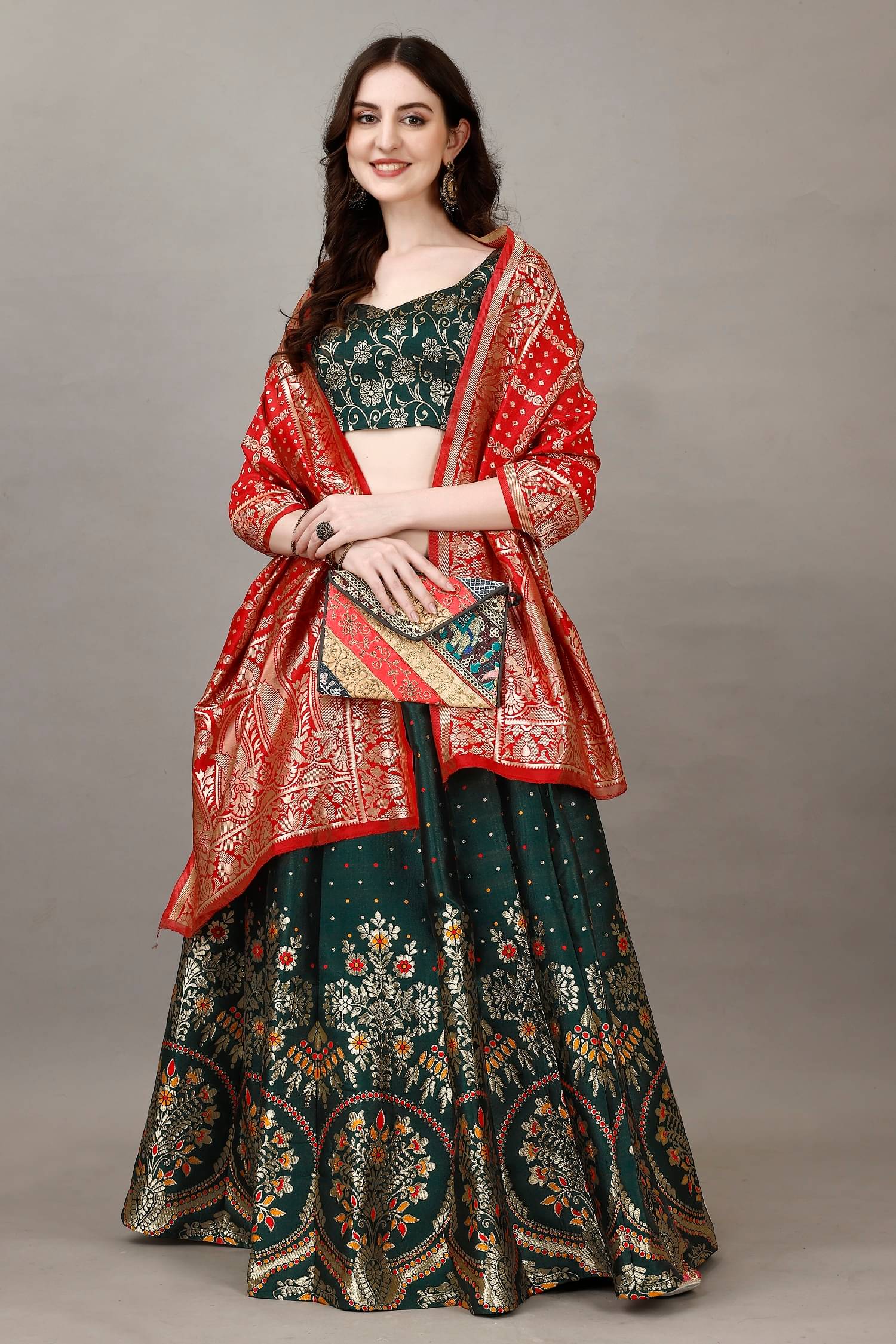     			Lady Shopi Green Art Silk Chaniya Choli Stitched Lehenga Single