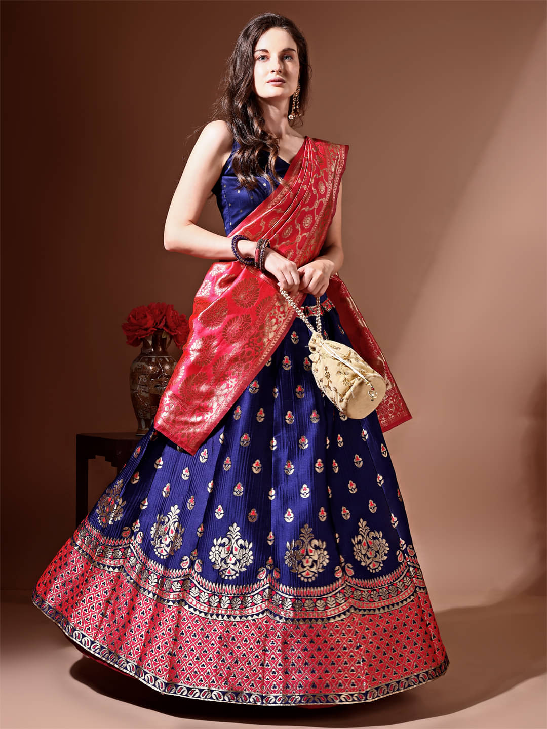     			Lady Shopi Navy Art Silk Chaniya Choli Stitched Lehenga Single