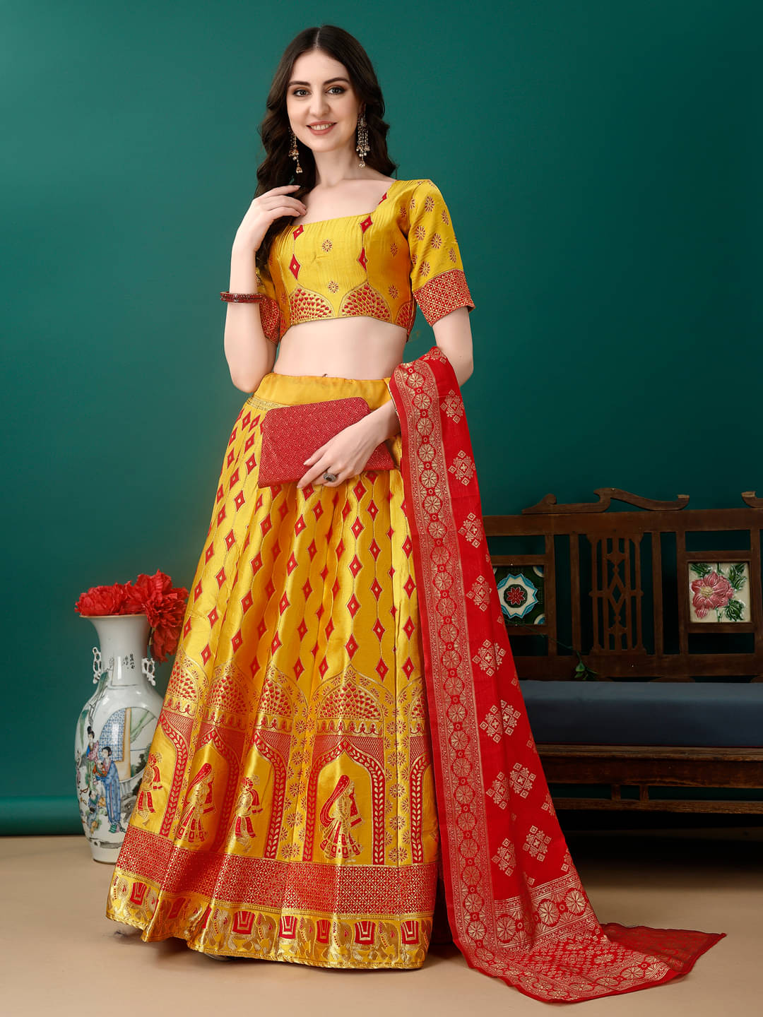     			Lady Shopi Yellow Art Silk Chaniya Choli Stitched Lehenga Single