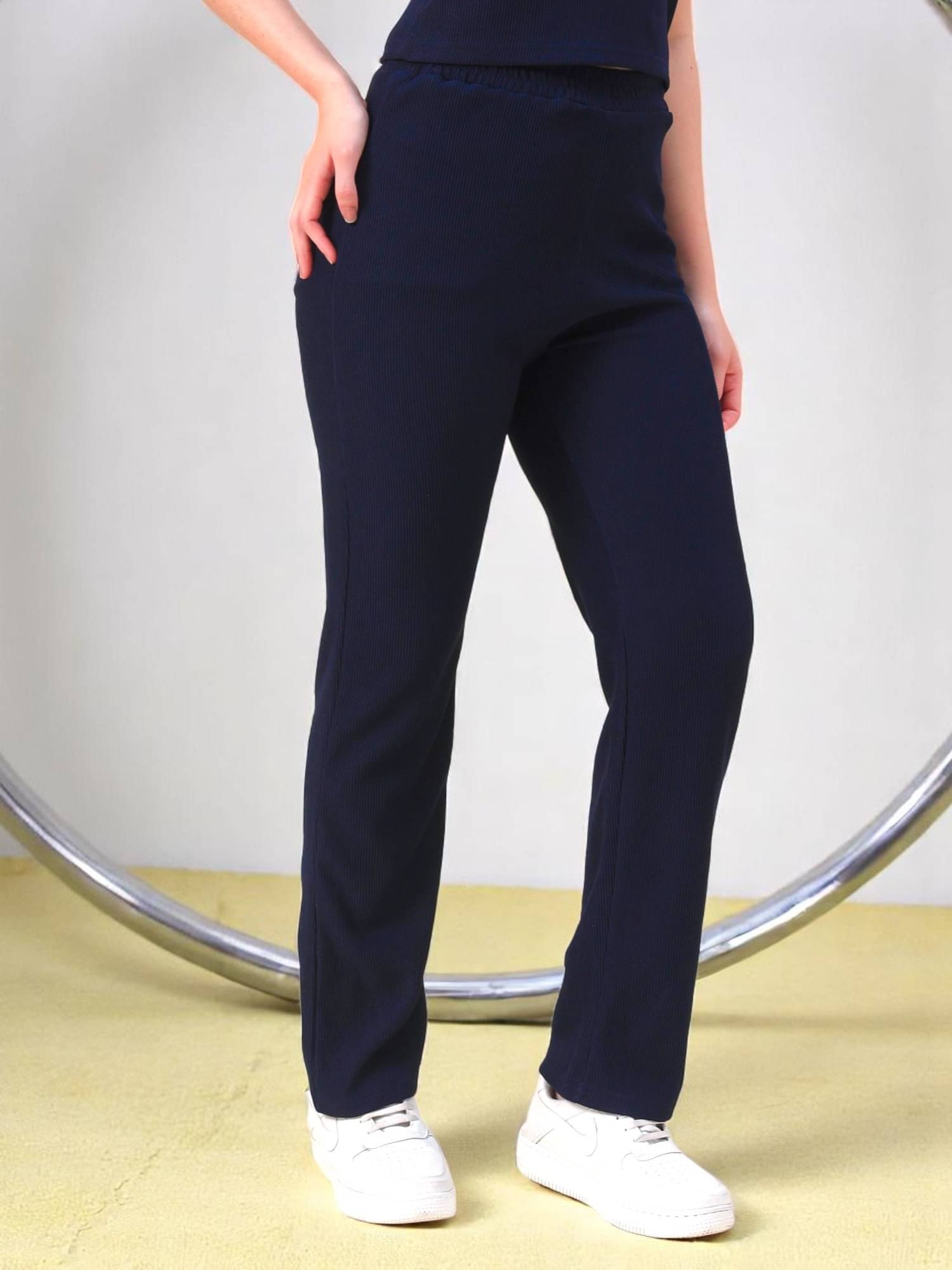     			Leewan Pack of 1 Cotton Straight Women's Casual Pants ( Navy Blue )