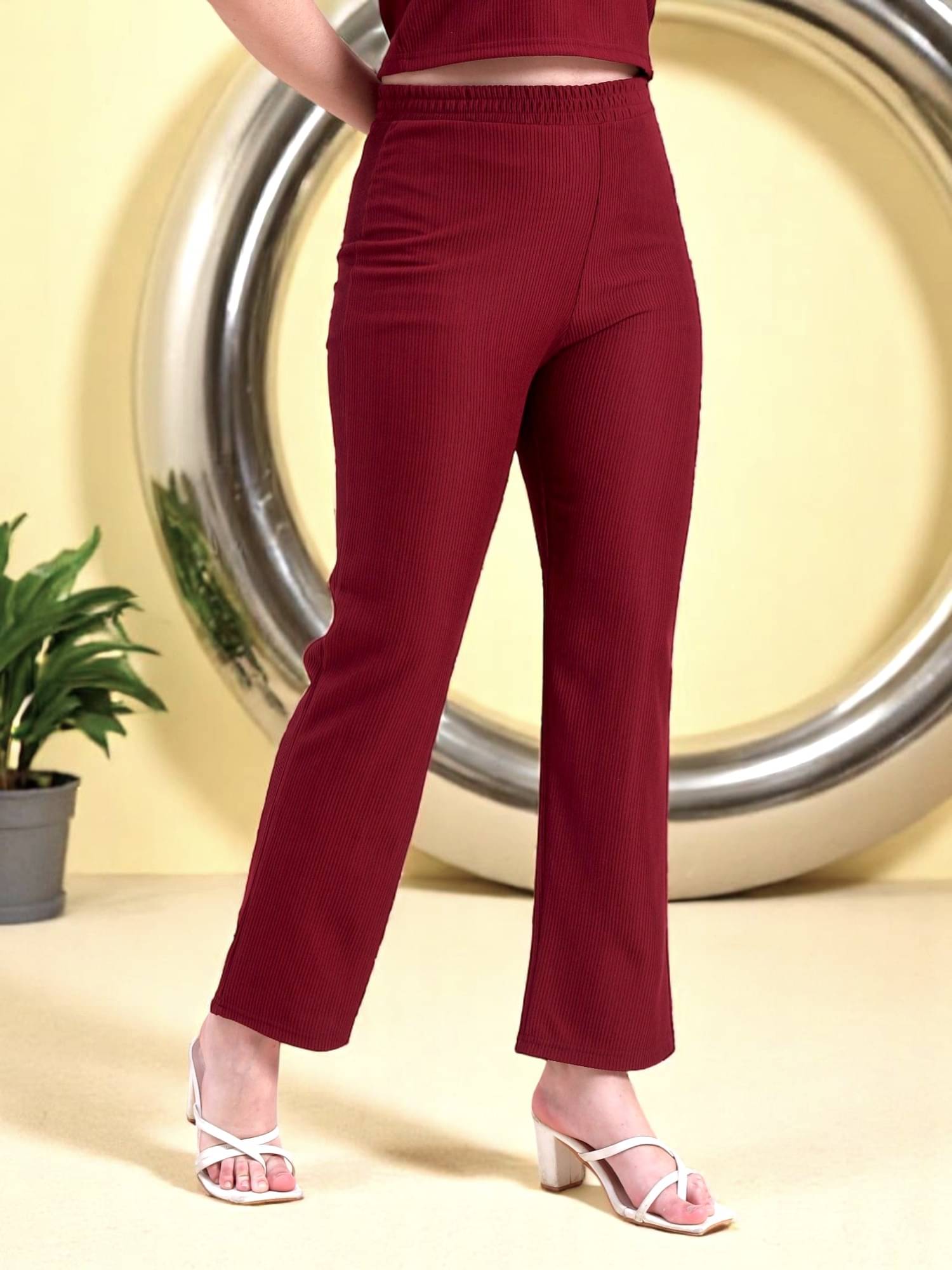     			Leewan Pack of 1 Cotton Straight Women's Casual Pants ( Maroon )