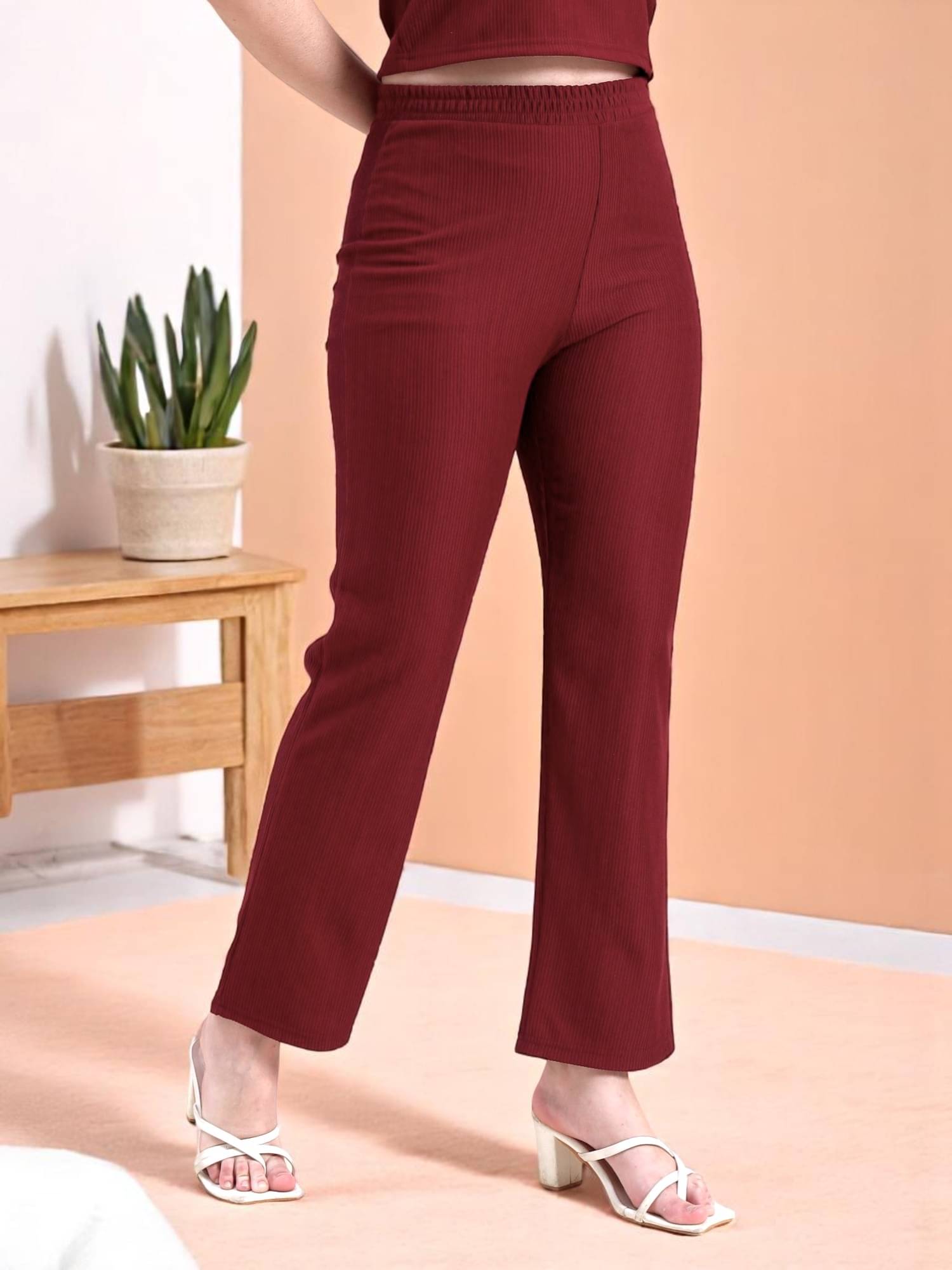     			Leewan Pack of 1 Cotton Straight Women's Casual Pants ( Maroon )