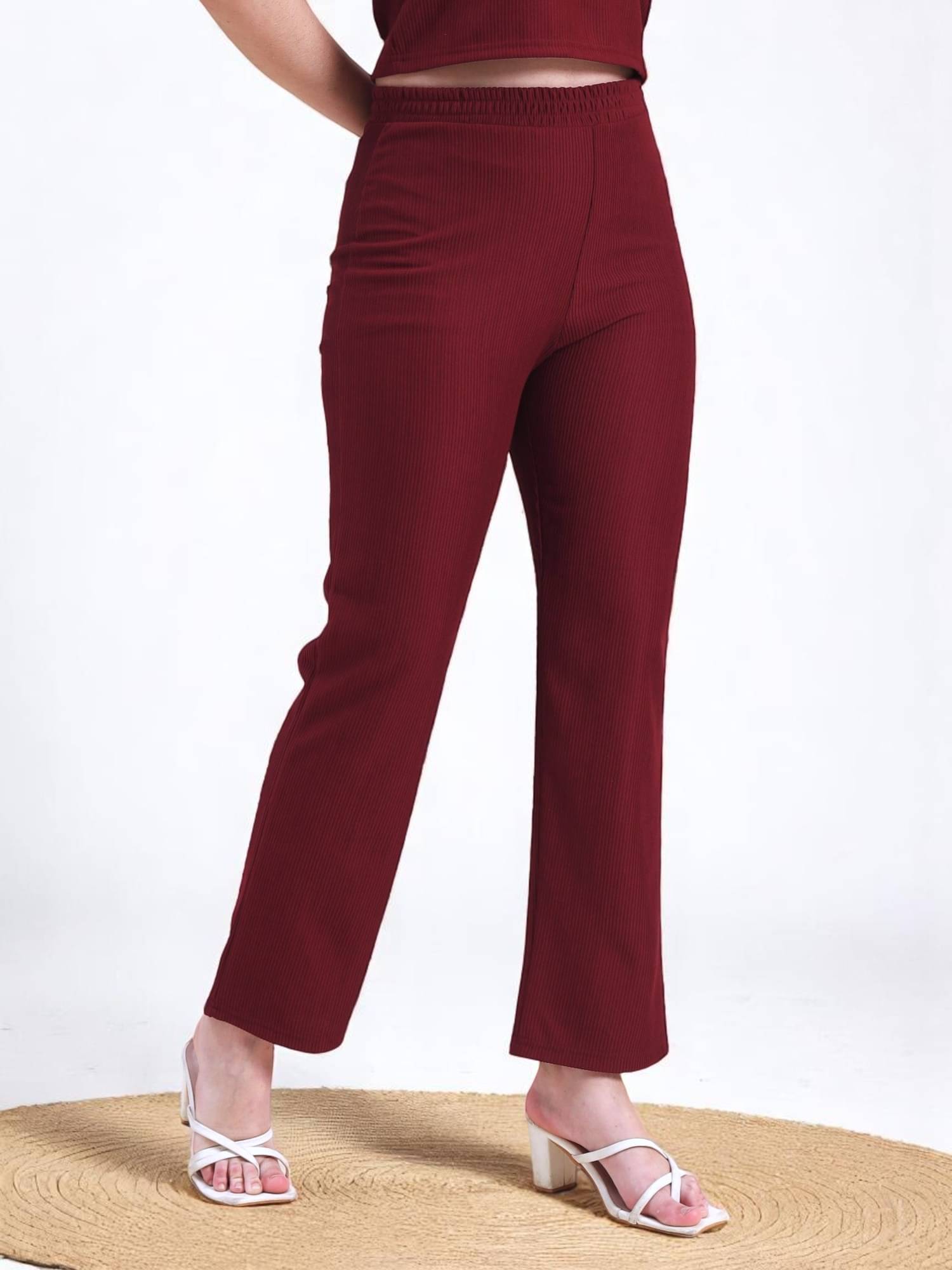     			Leewan Pack of 1 Cotton Straight Women's Casual Pants ( Maroon )