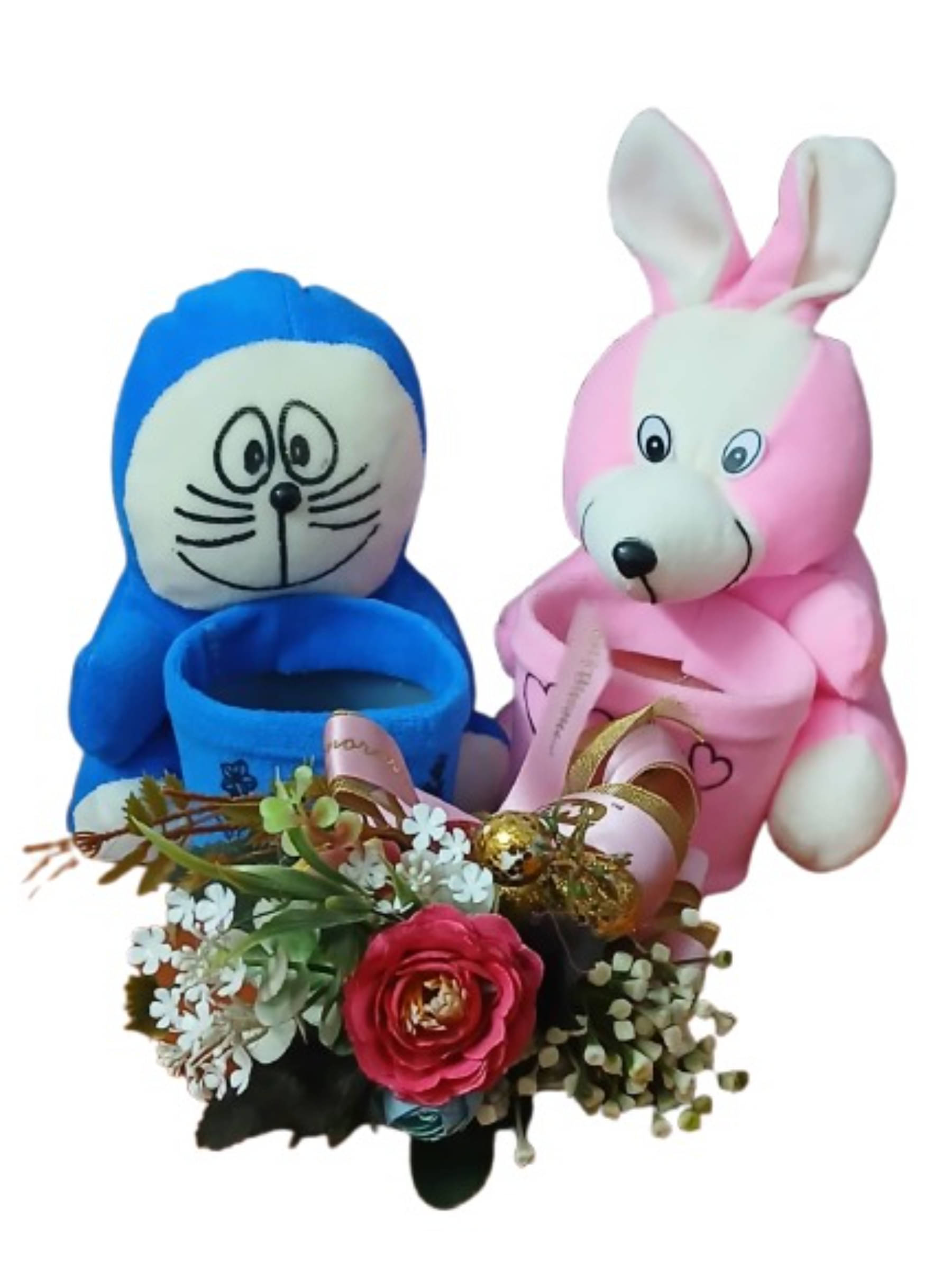     			Plush Toy Gift Set with Blue Doreamon and Pink Bunny Rabbit Set Of 2 (Multicolor)
