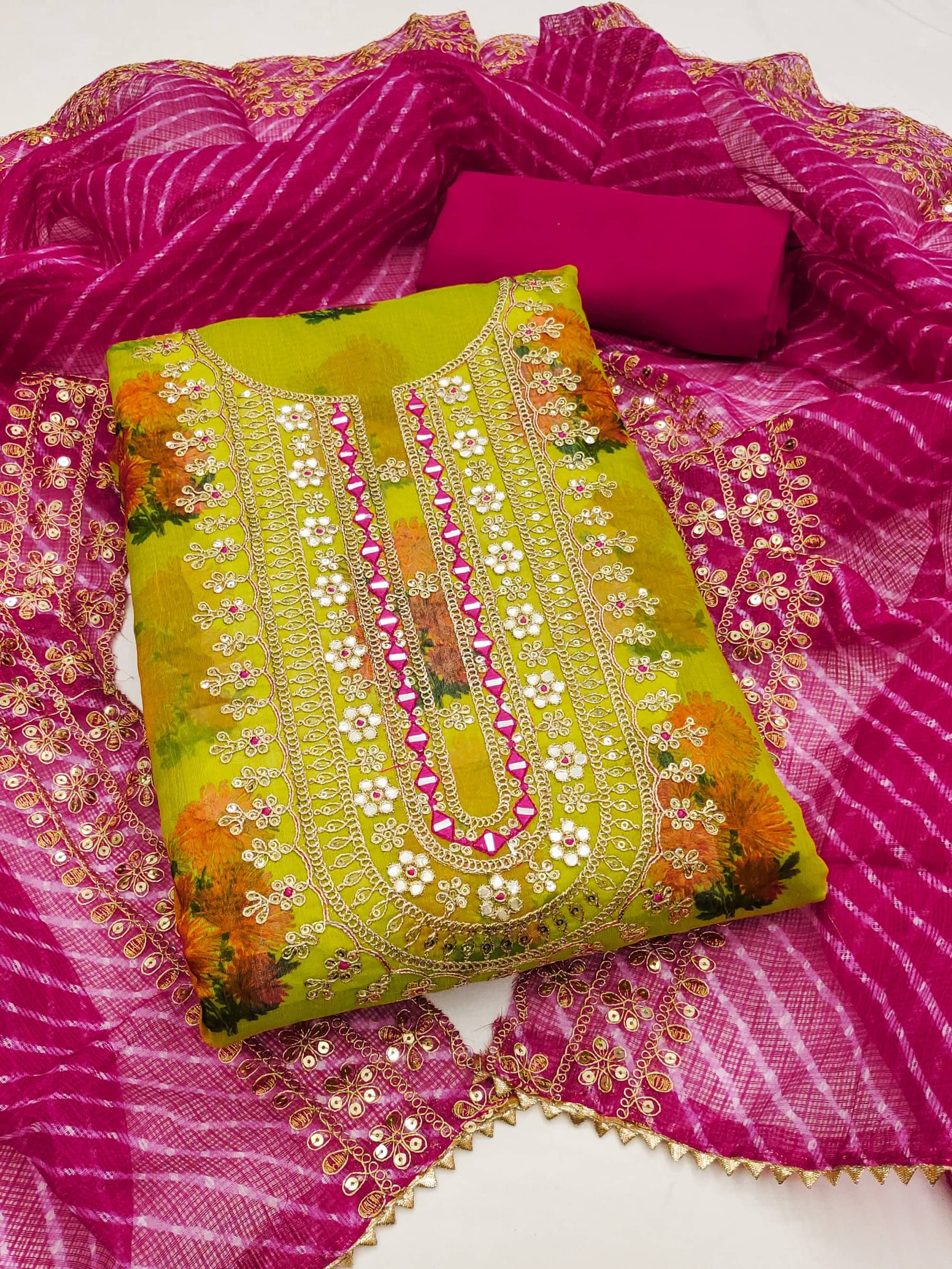 Rangtulika Ethnics Women Chanderi Unstitched Dress Material ( Green ) Rangtulika Ethnics Women Chanderi Unstitched Dress Material ( Green )