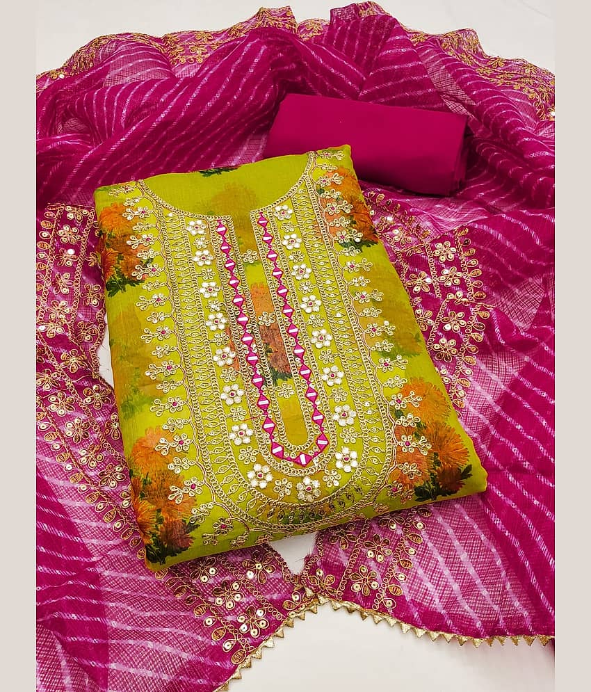 Rangtulika Ethnics Women Chanderi Unstitched Dress Material ( Green ) - Unstitched Fabrics | Buy online on ZillyBuy