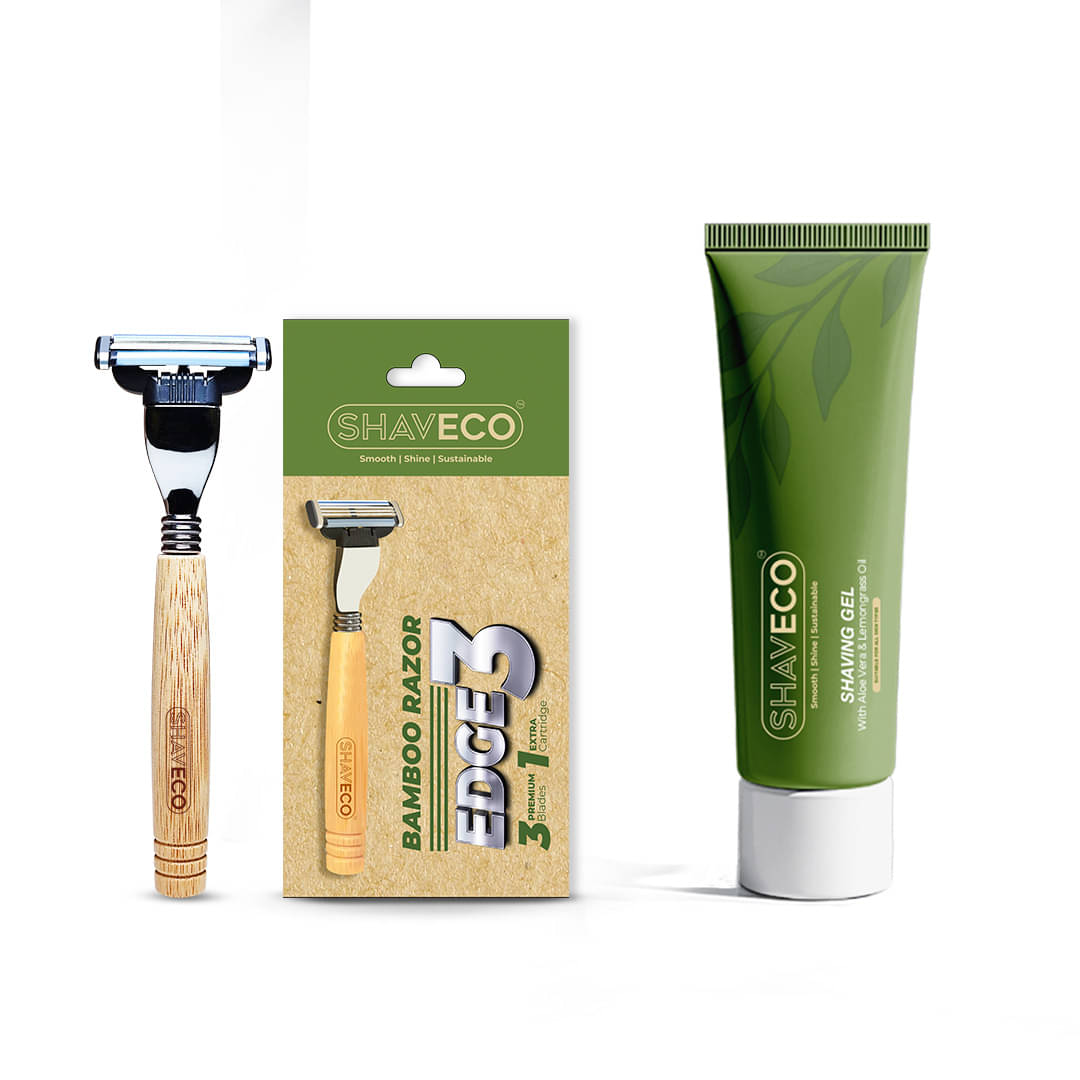 SHAVECO Bamboo EDGE 3 Razor with Extra Cartridge & Aloe Vera Shaving Gel Combo | Sustainable Grooming Combo SHAVECO Bamboo EDGE 3 Razor with Extra Cartridge & Aloe Vera Shaving Gel Combo | Sustainable Grooming Combo