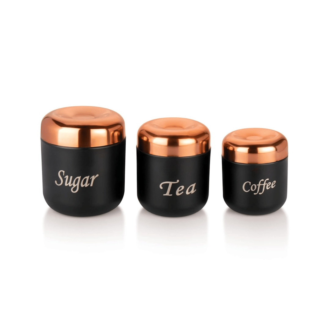 STEEPLE Stainless Steel Black Tea/Coffee/Sugar Container ( Set of 3 ) STEEPLE Stainless Steel Black Tea/Coffee/Sugar Container ( Set of 3 )