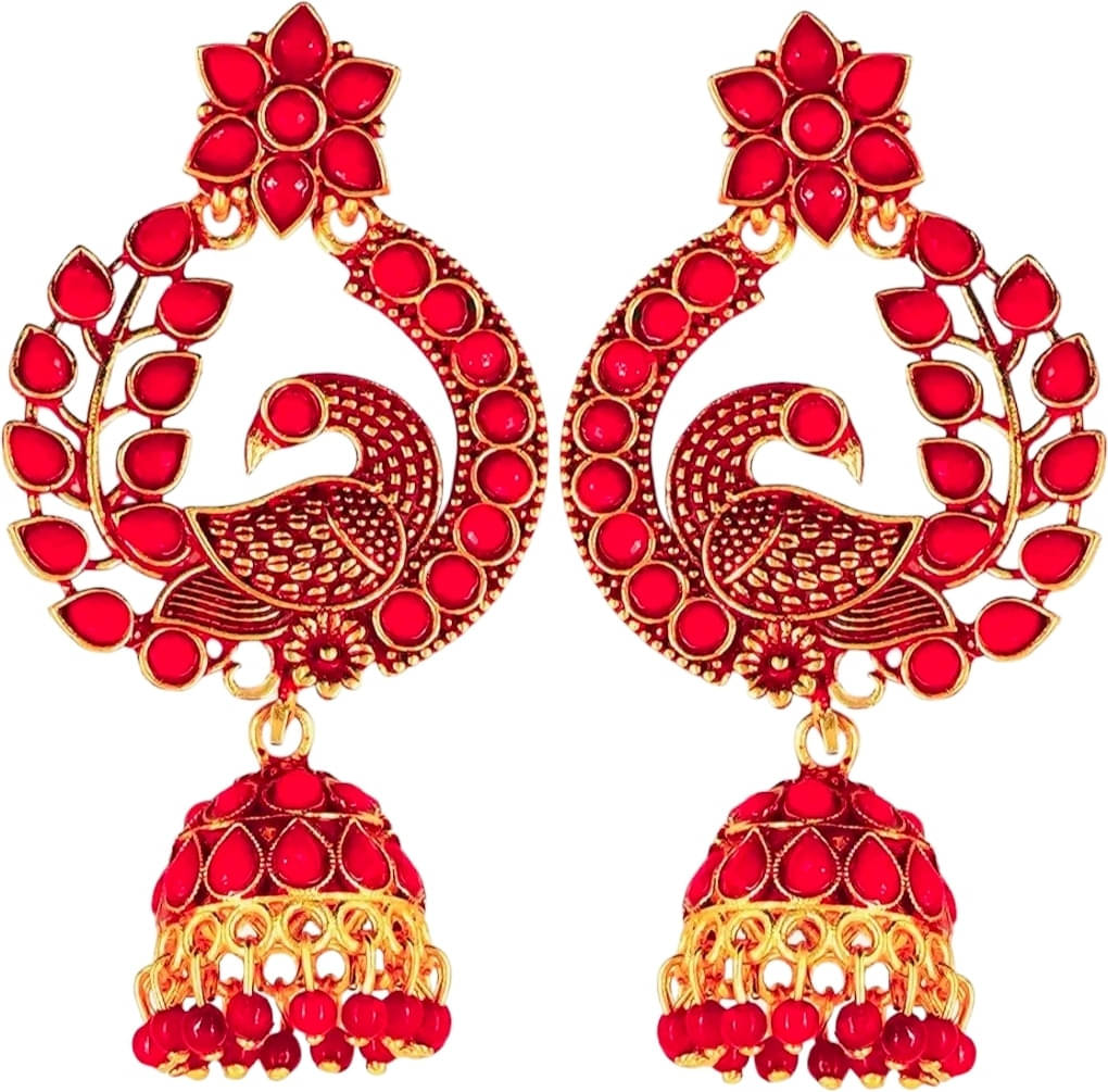     			Shree Ju Red Jhumki Earrings ( Pack of 1 )