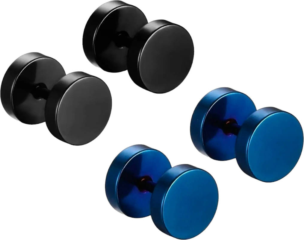     			Shree Ju Trendy Black Blue Barbell Dumbbell Screw Back Bali Combo For Men Women (2 Sets)