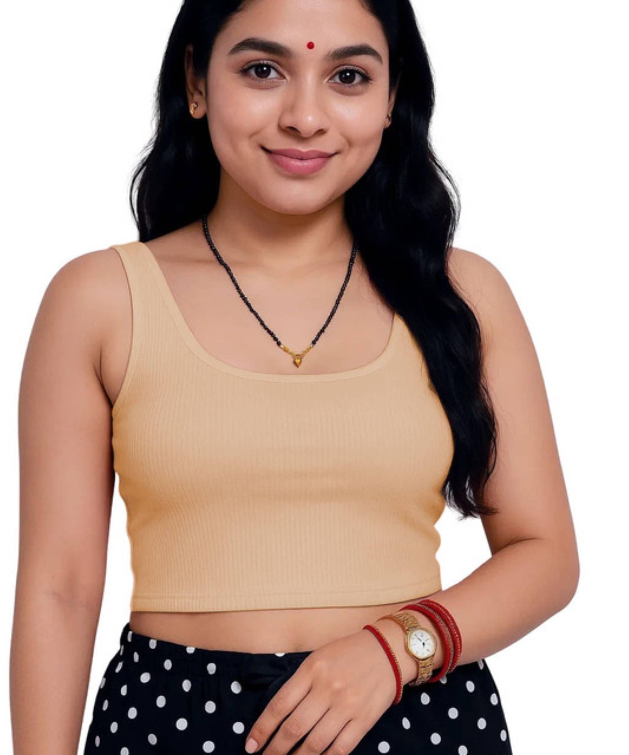     			THE BLAZZE Beige Readymade without Pad Cotton Blend Women's Blouse ( Pack of 1 )
