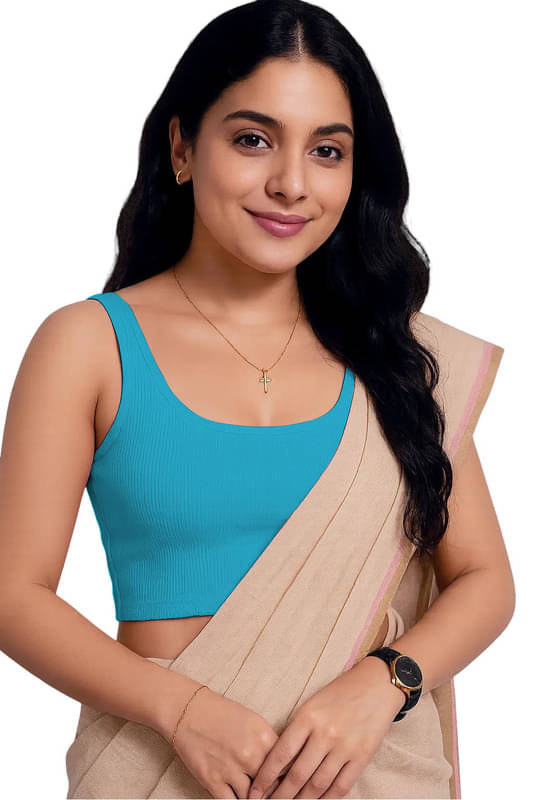     			THE BLAZZE Blue Readymade without Pad Cotton Blend Women's Blouse ( Pack of 1 )