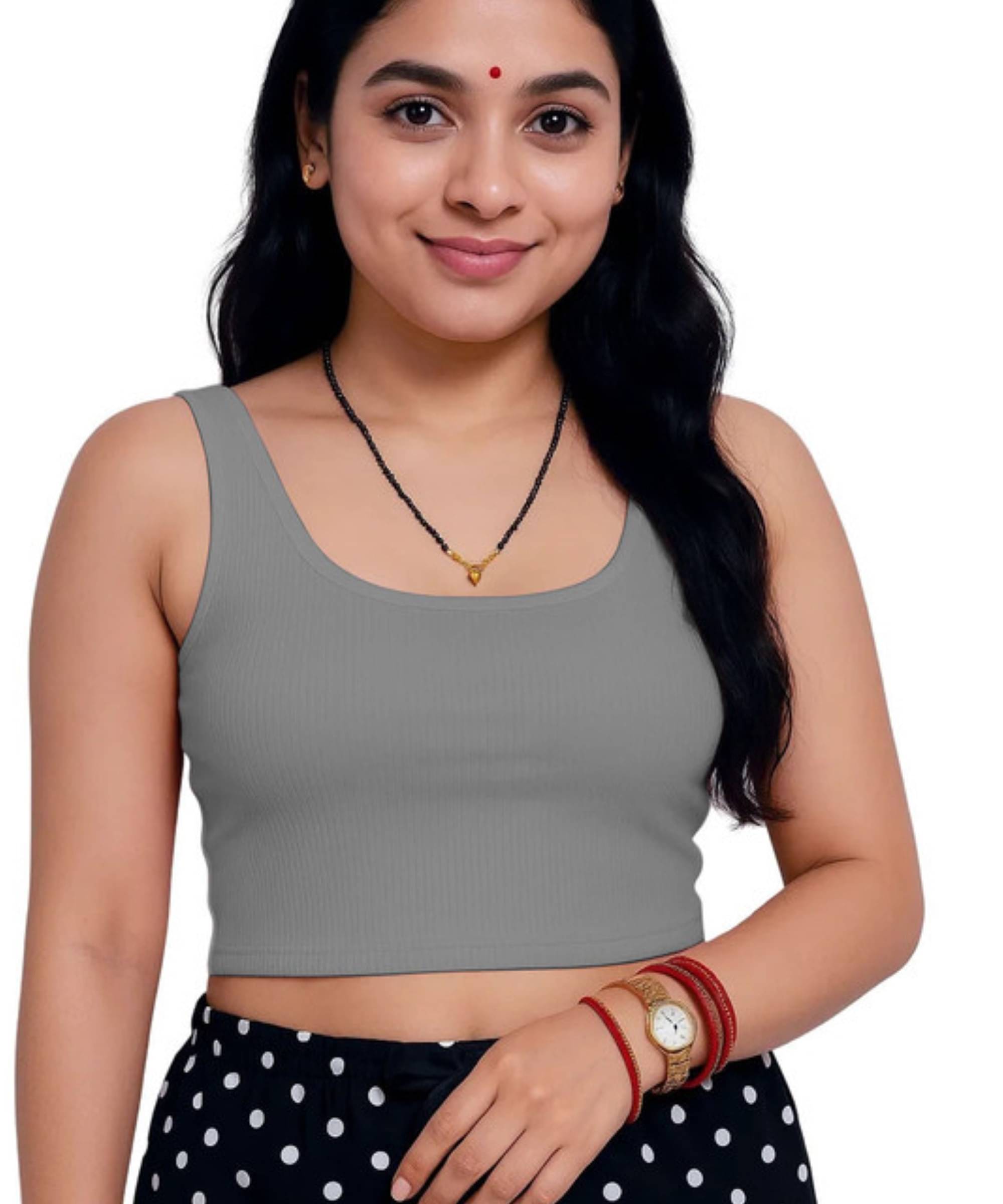 THE BLAZZE Grey Readymade without Pad Cotton Blend Women's Blouse ( Pack of 1 ) THE BLAZZE Grey Readymade without Pad Cotton Blend Women's Blouse ( Pack of 1 )