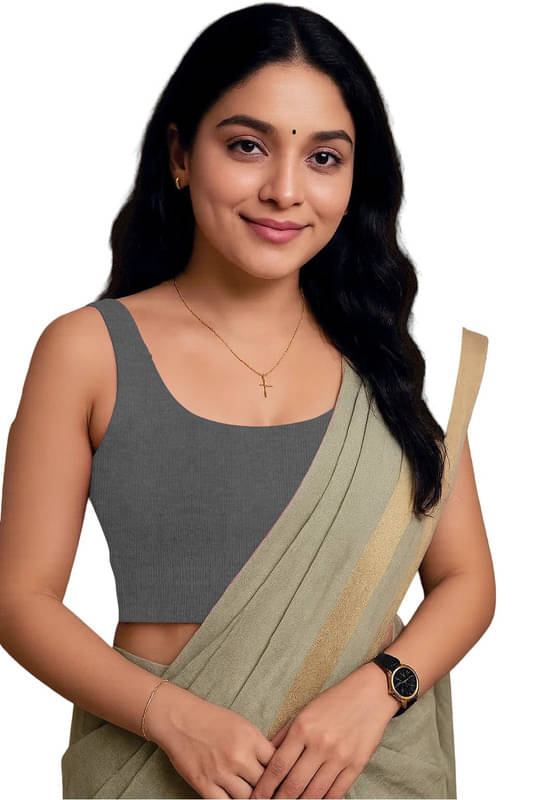 THE BLAZZE Grey Readymade without Pad Cotton Blend Women's Blouse ( Pack of 1 ) THE BLAZZE Grey Readymade without Pad Cotton Blend Women's Blouse ( Pack of 1 )