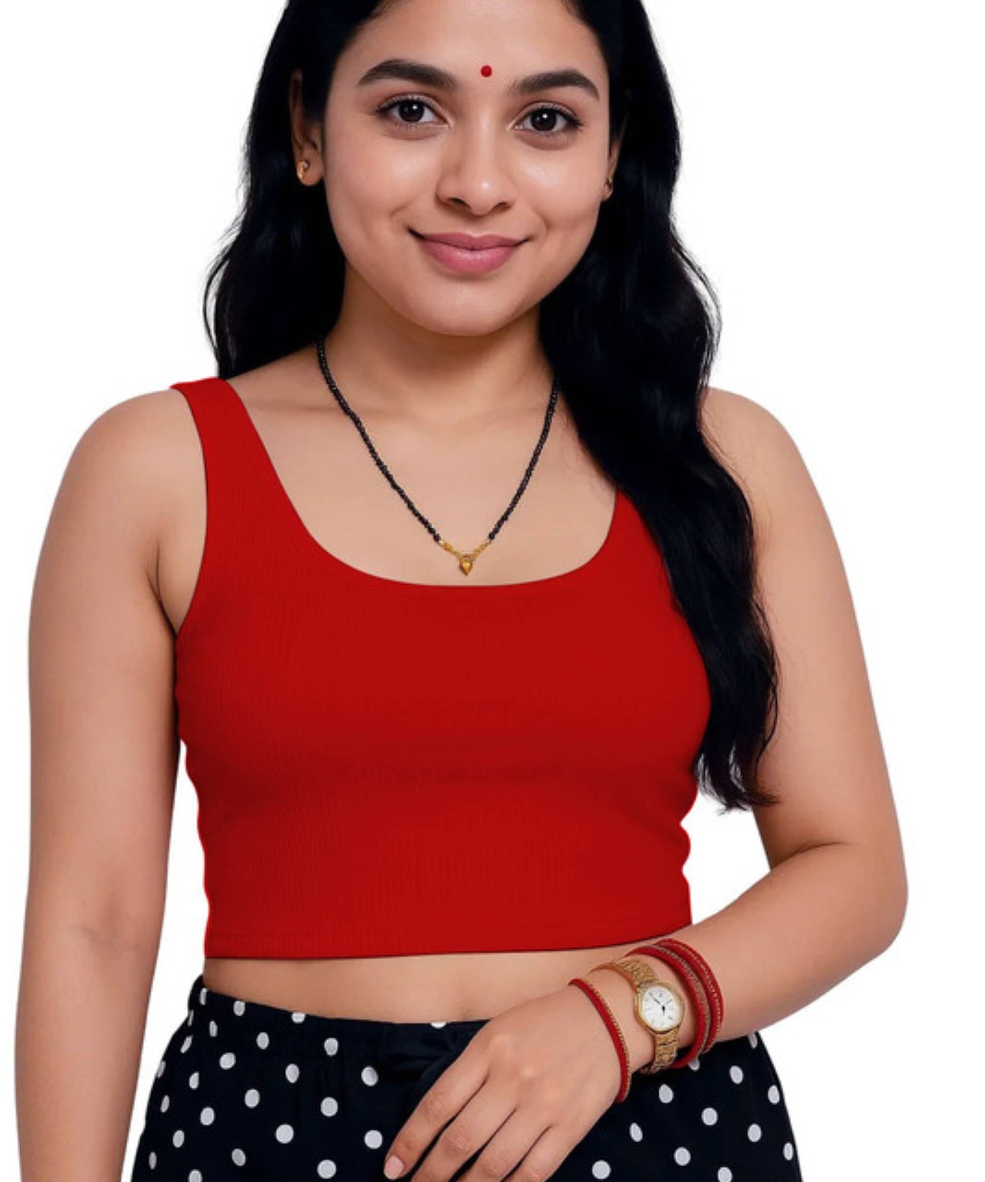     			THE BLAZZE Red Readymade without Pad Cotton Blend Women's Blouse ( Pack of 1 )
