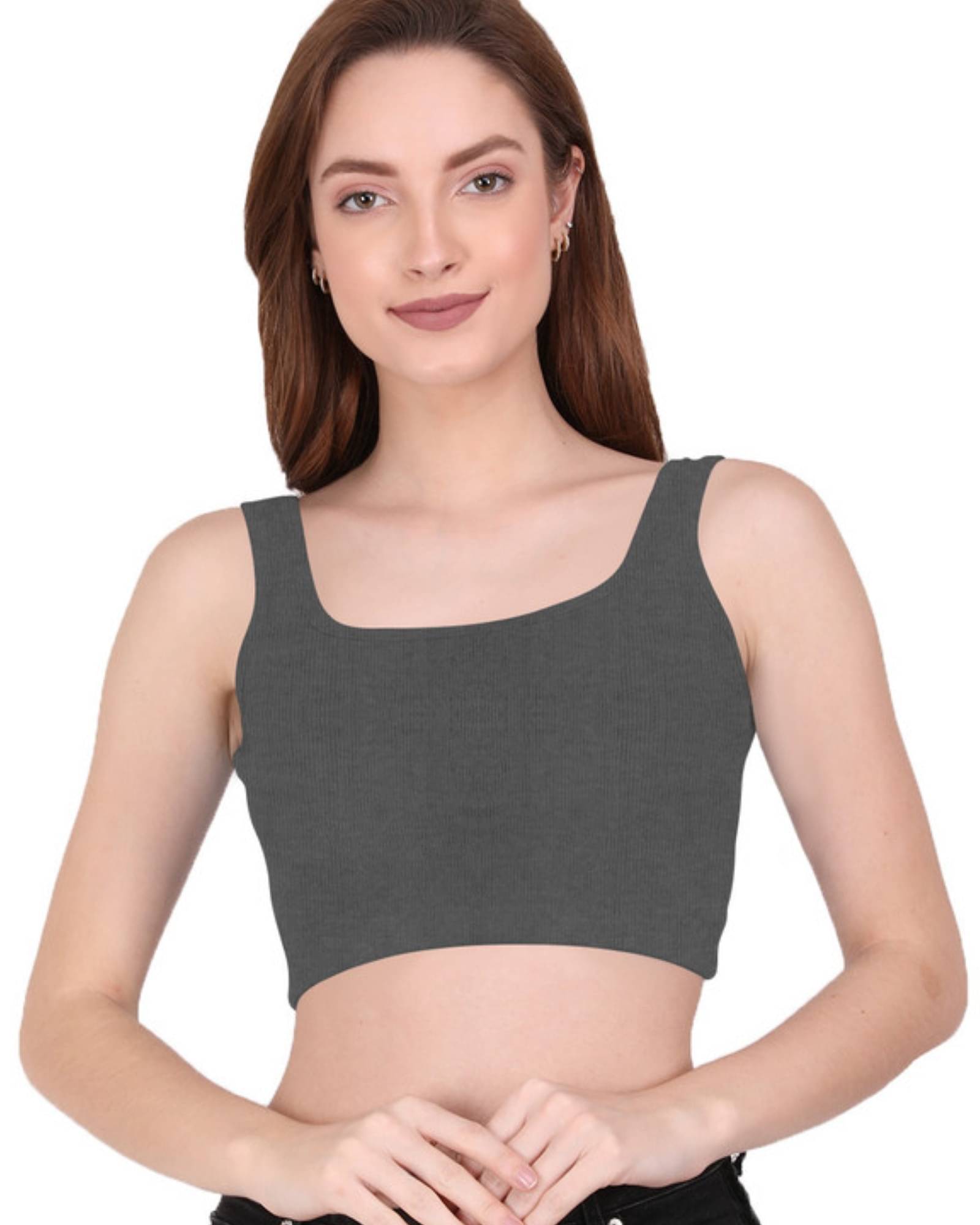 THE BLAZZE Women's Cotton Crop Top ( Grey )     			THE BLAZZE Women's Cotton Crop Top ( Grey )