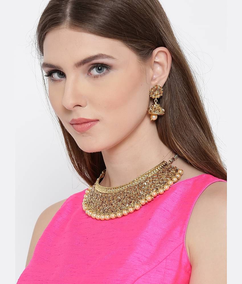 YOUBELLA Golden Alloy Necklace Set ( Pack of 1 )