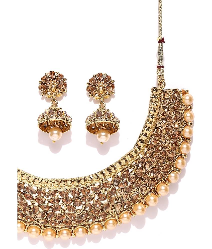 YOUBELLA Golden Alloy Necklace Set ( Pack of 1 )