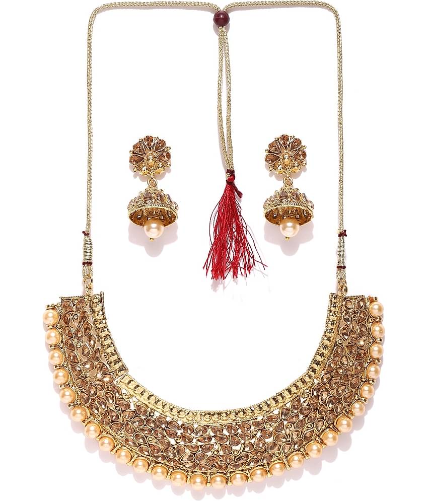 YOUBELLA Golden Alloy Necklace Set ( Pack of 1 )