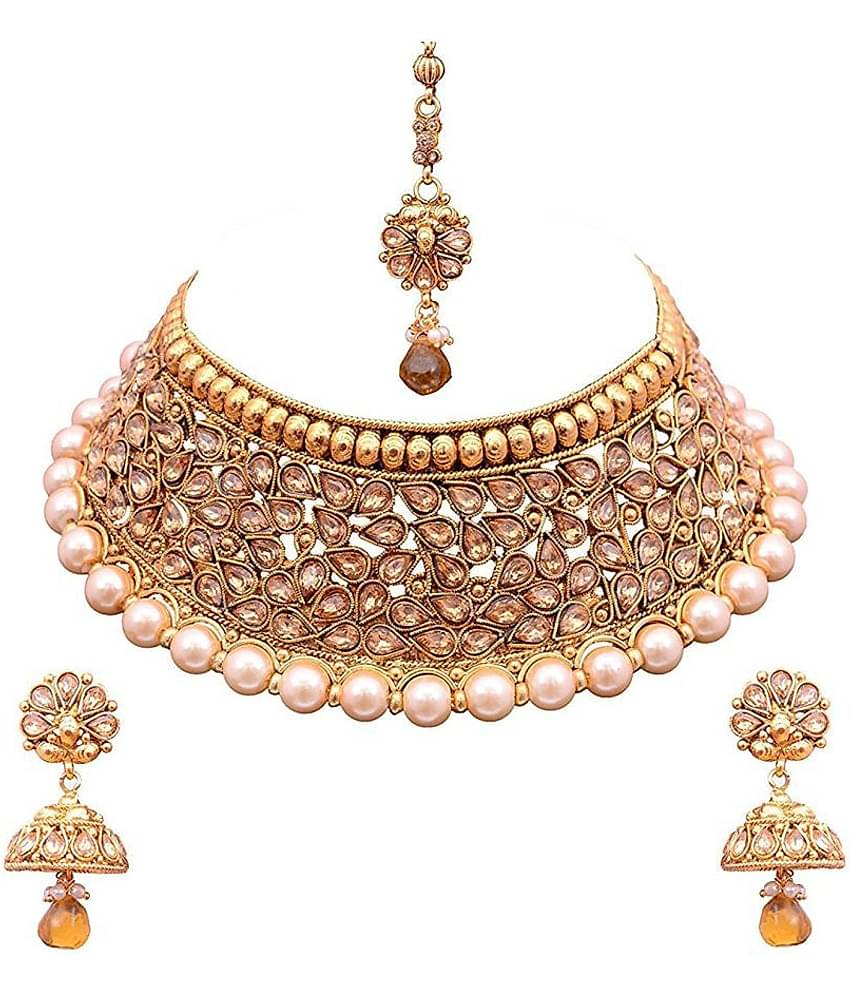 YOUBELLA Golden Alloy Necklace Set ( Pack of 1 )