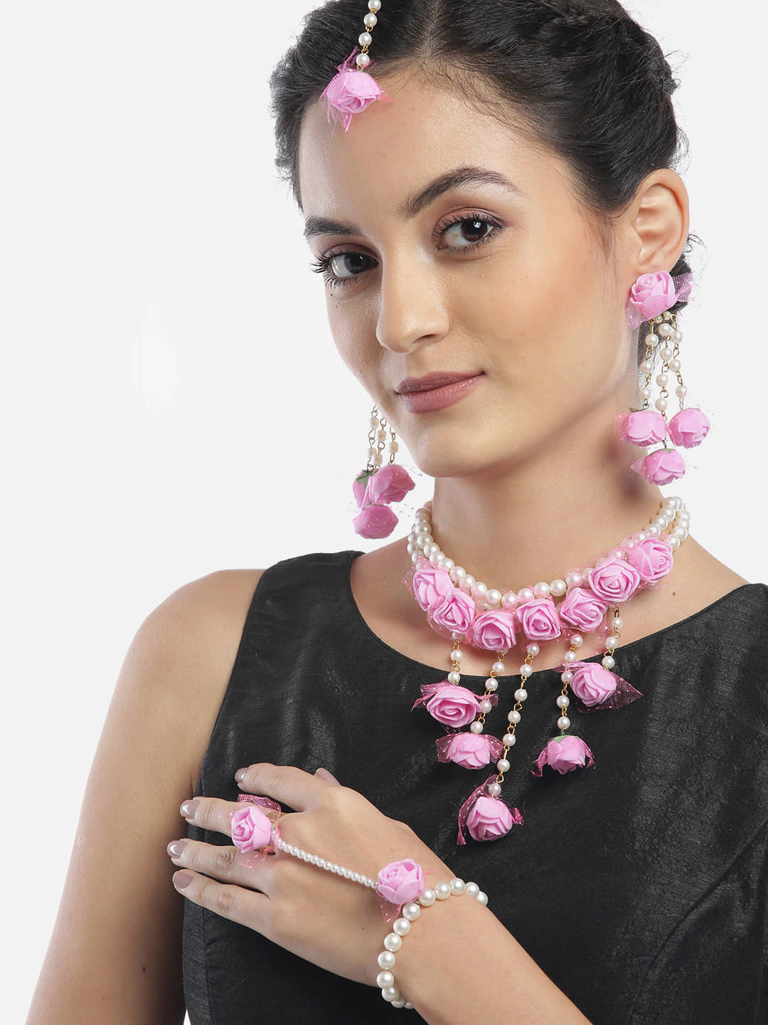 YOUBELLA Pink Alloy Necklace Set ( Pack of 1 )